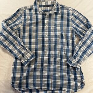 Nautica Men's Plaid Button Down Shirt XL Blue White Long Sleeve D6